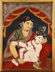 Krishna, Scuola di pittura di Tanjavore, fine XIX secolo, Tamil Nadu, India